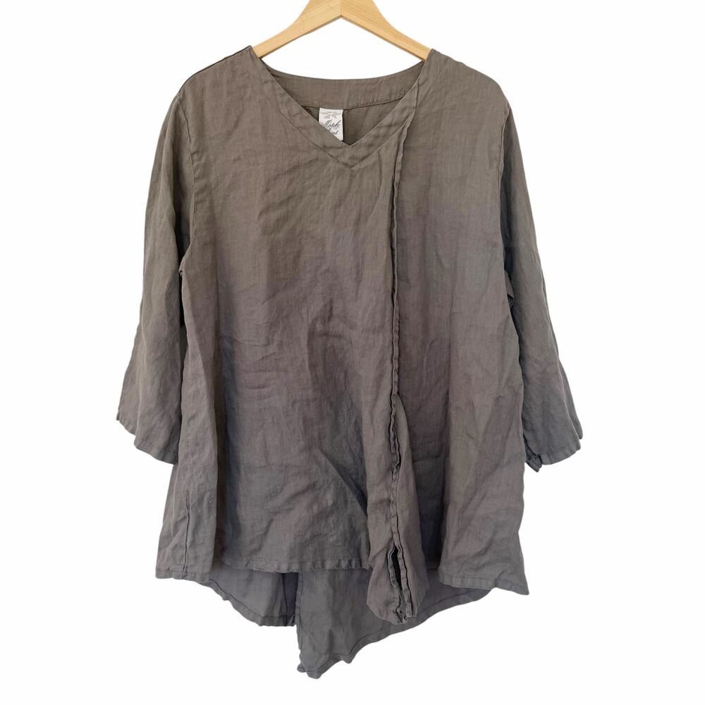 Matchpoint USA Gray Assymetrical 100% Linen Lagenlook Shirt Sz L